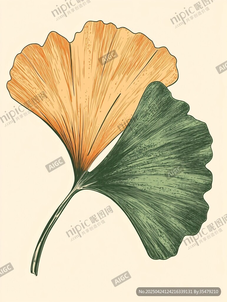 雙色銀杏葉插畫藝術圖