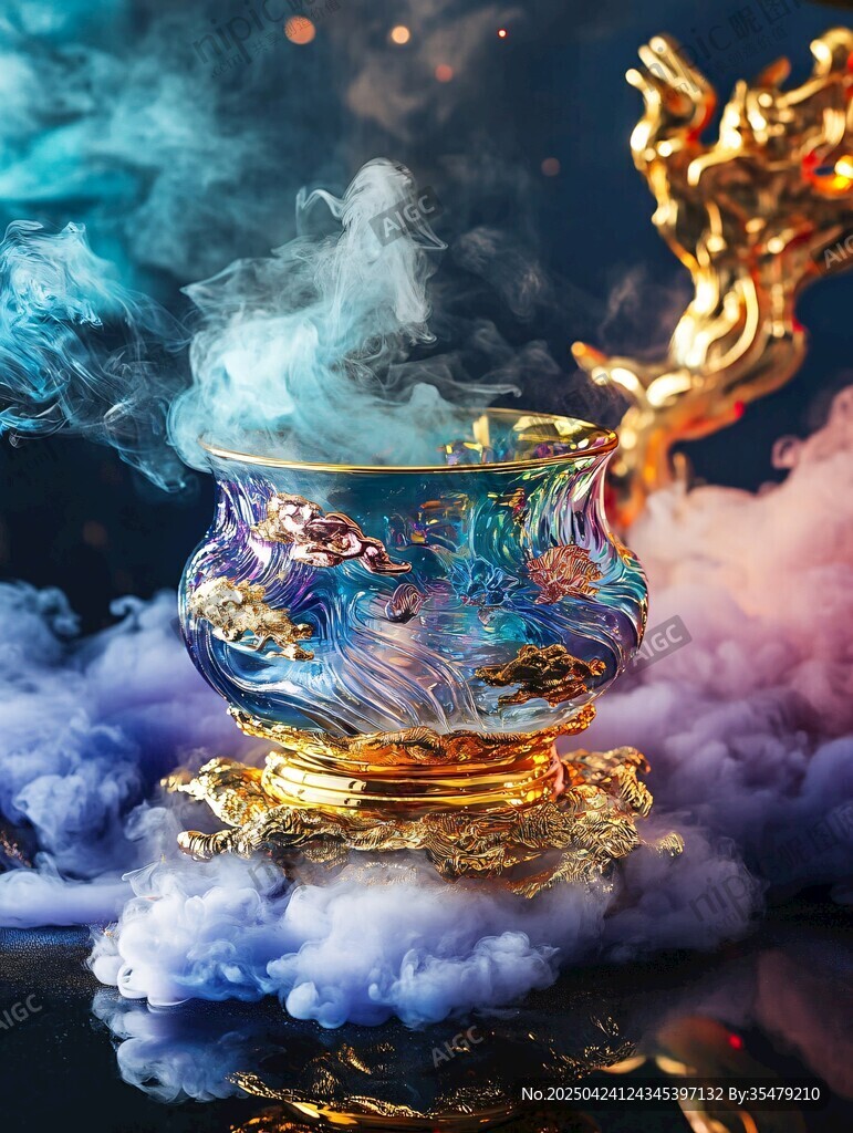 夢(mèng)幻鎏金香爐云霧繚繞
