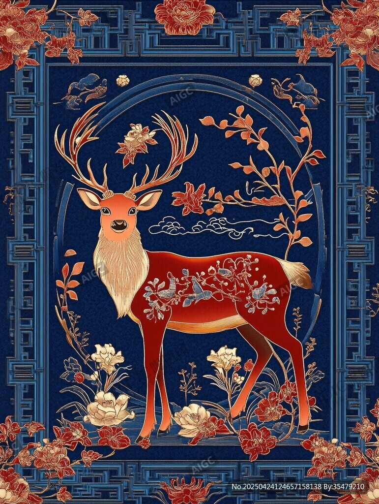 中式祥瑞鹿紋精美圖案