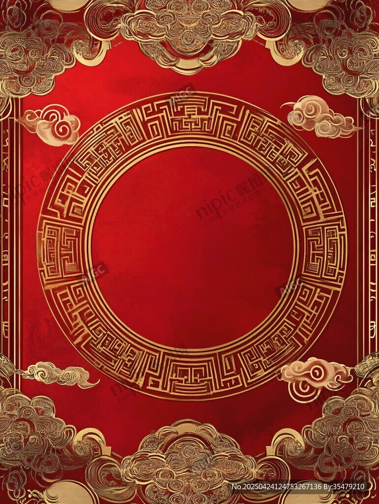 中式紅金古典邊框背景圖