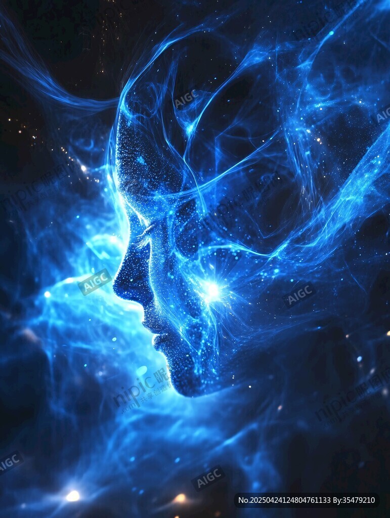 夢幻藍色能量人臉光影圖