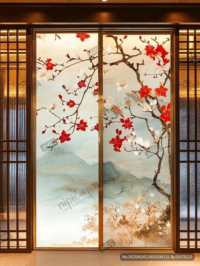 中式花鳥玻璃隔斷藝術(shù)