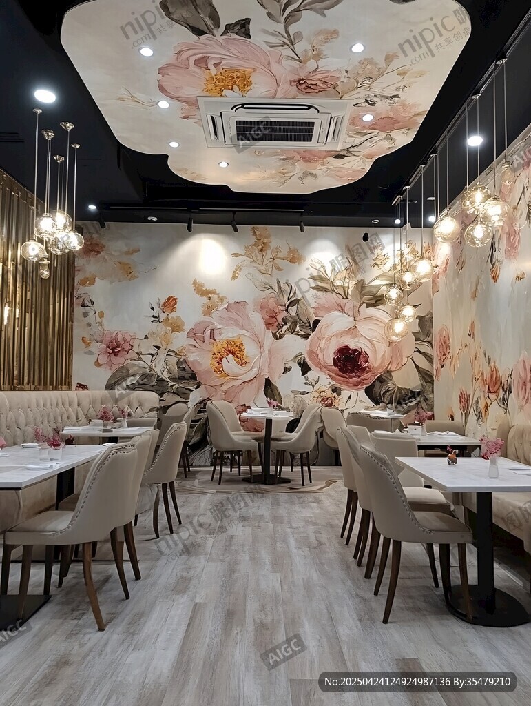 浪漫花卉主題餐廳室內(nèi)景