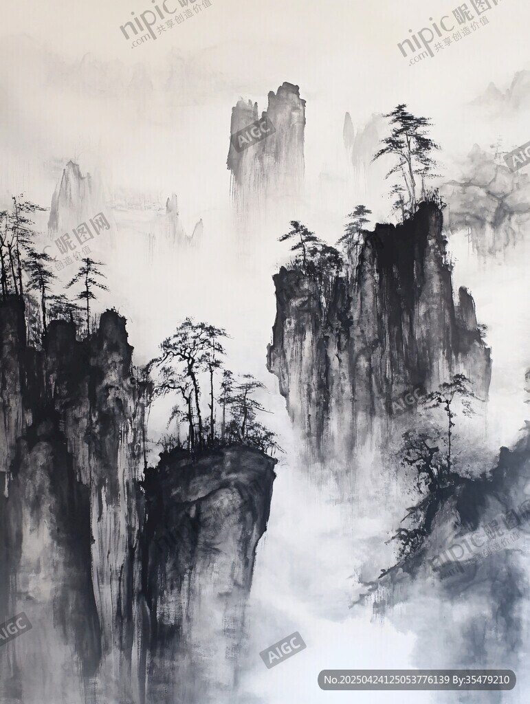 水墨山水 云霧繚繞奇峰景