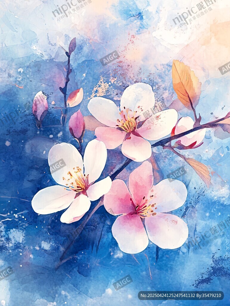水彩繪就的夢幻粉色花朵