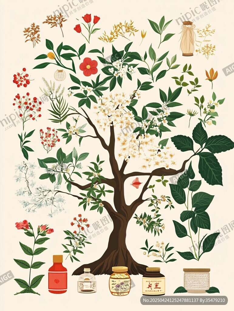 植物草藥與草本制品插畫