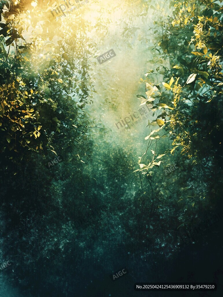 陽(yáng)光穿透森林的夢(mèng)幻景象