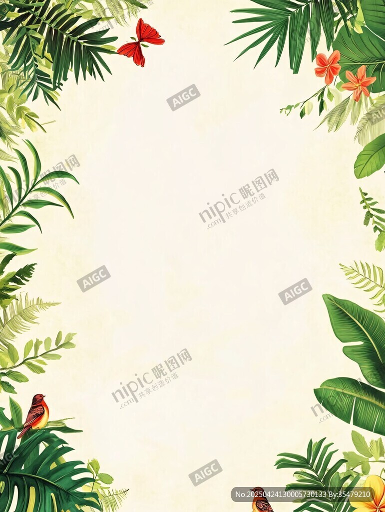 熱帶植物花卉邊框插畫(huà)
