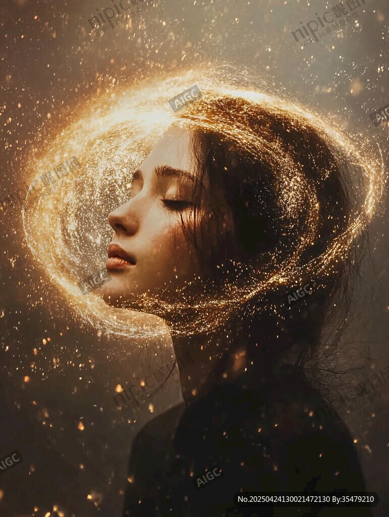 夢幻光效環(huán)繞的靜謐女性