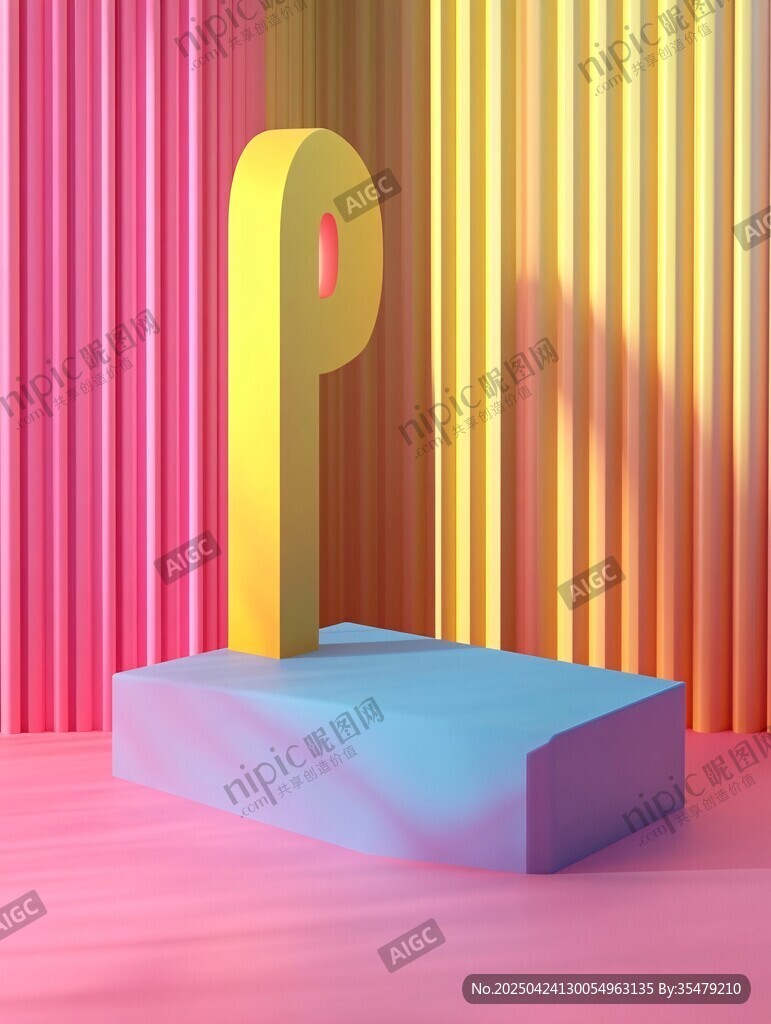 黃色字母P的立體場景展示