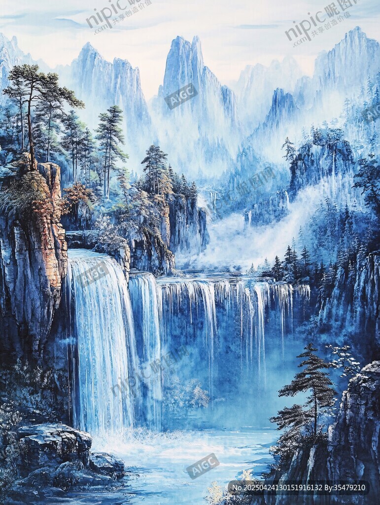 水墨山水間的飛瀑奇景