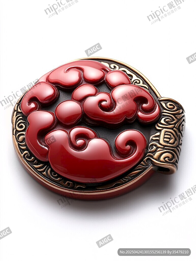古典紅祥云金屬扣飾