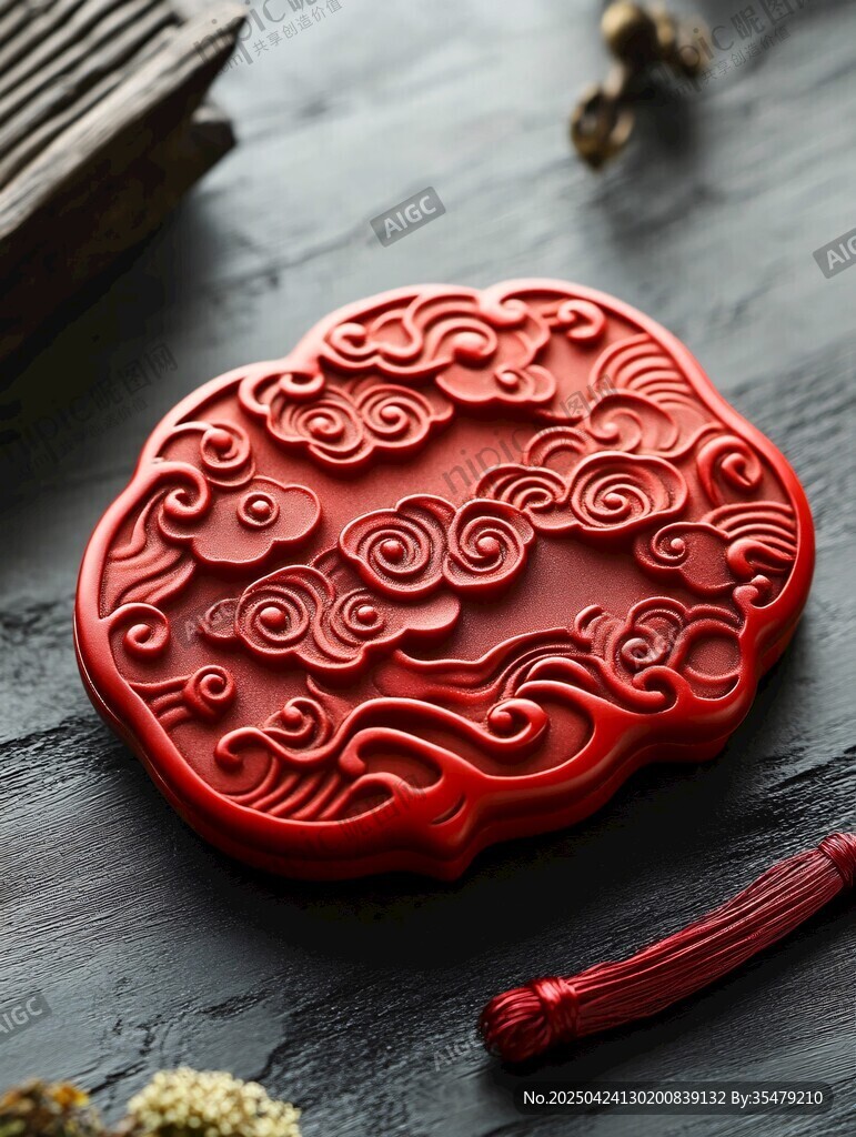 紅色云紋雕漆掛件