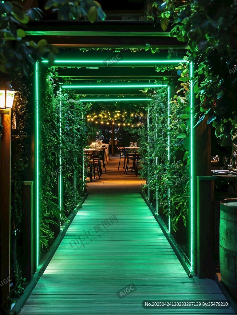 夢幻綠植霓虹走廊景觀