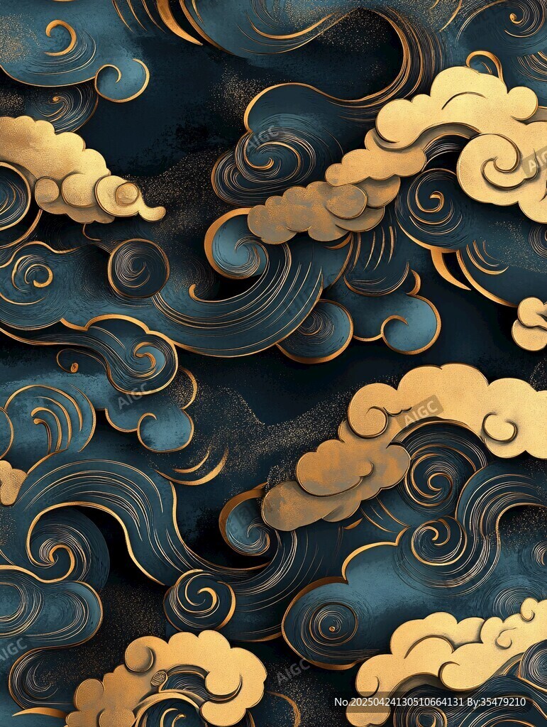 中式金藍云紋華麗圖案