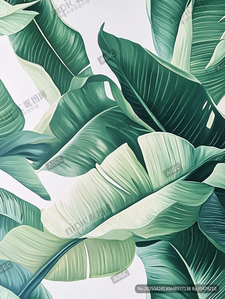 熱帶芭蕉葉藝術插畫背景