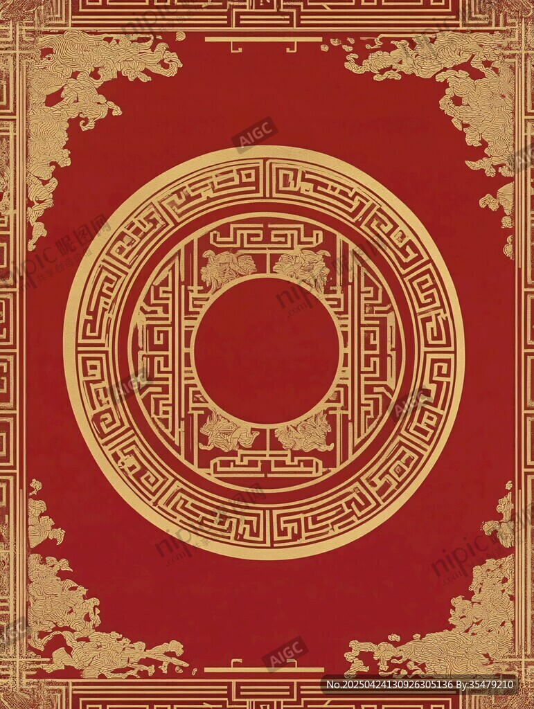 中式紅金古典邊框圖案