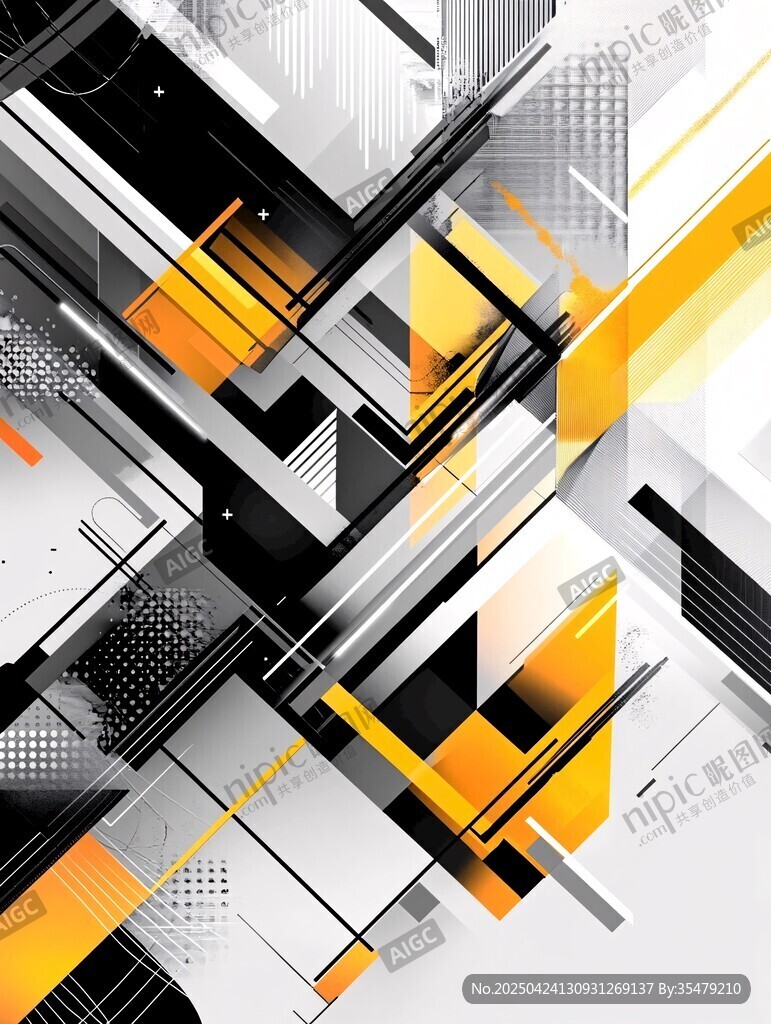 幾何抽象動(dòng)感黑白黃圖案