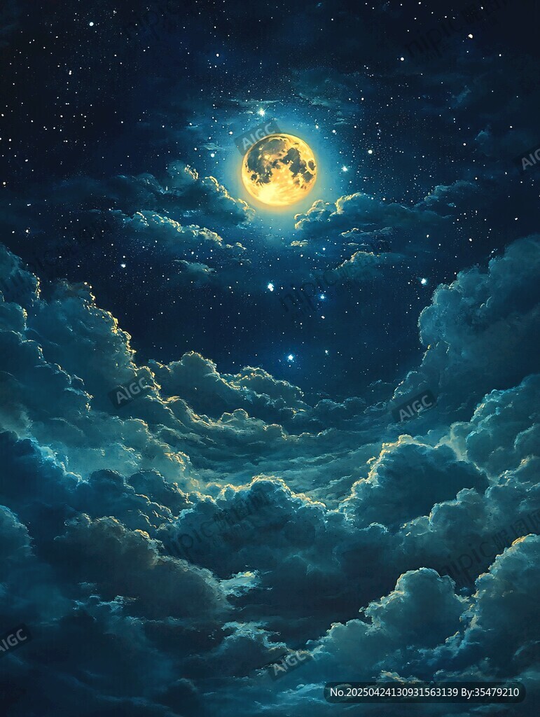 夢幻月夜星空云海景觀
