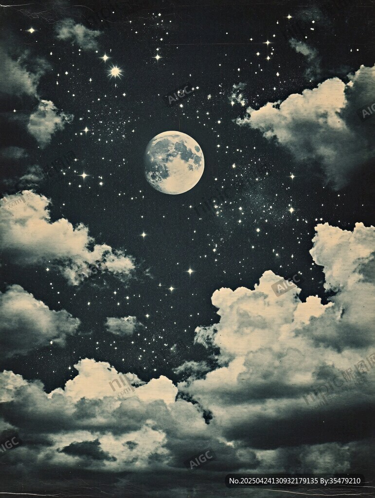月夜星空下的夢幻云朵