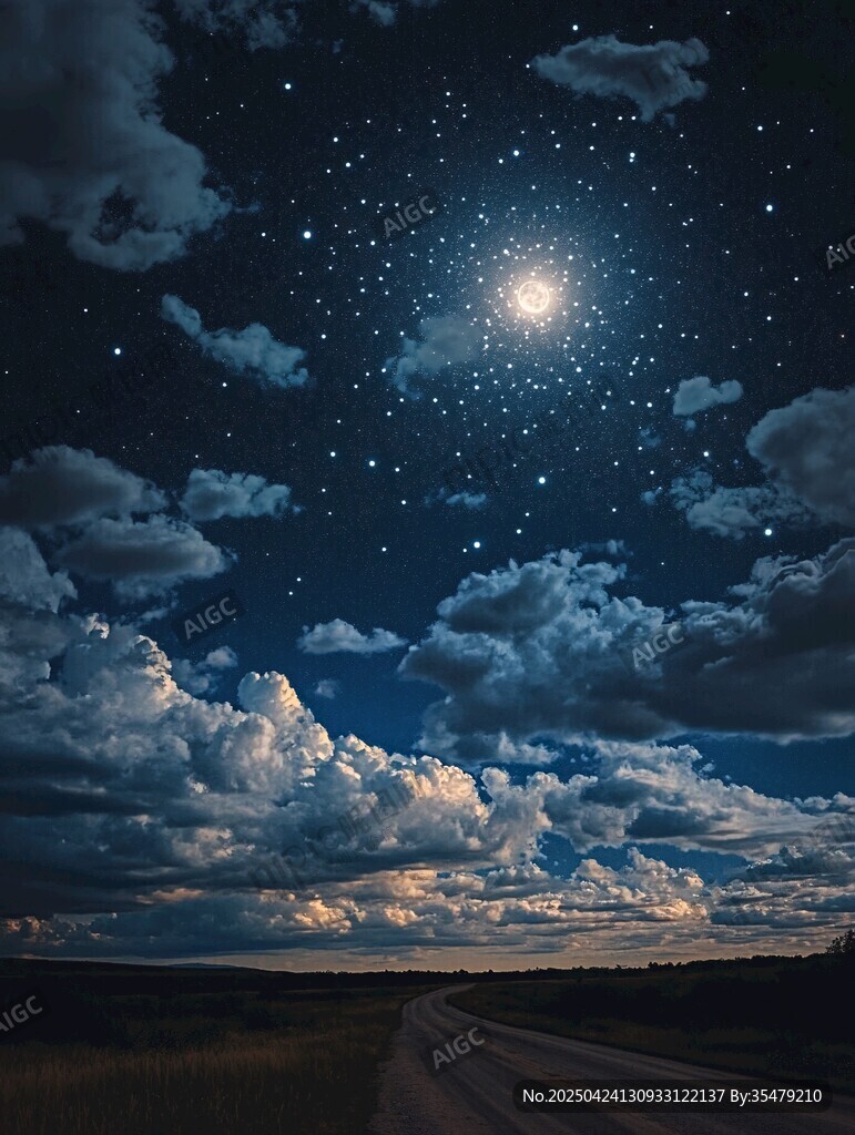 月夜星空下的靜謐鄉間路