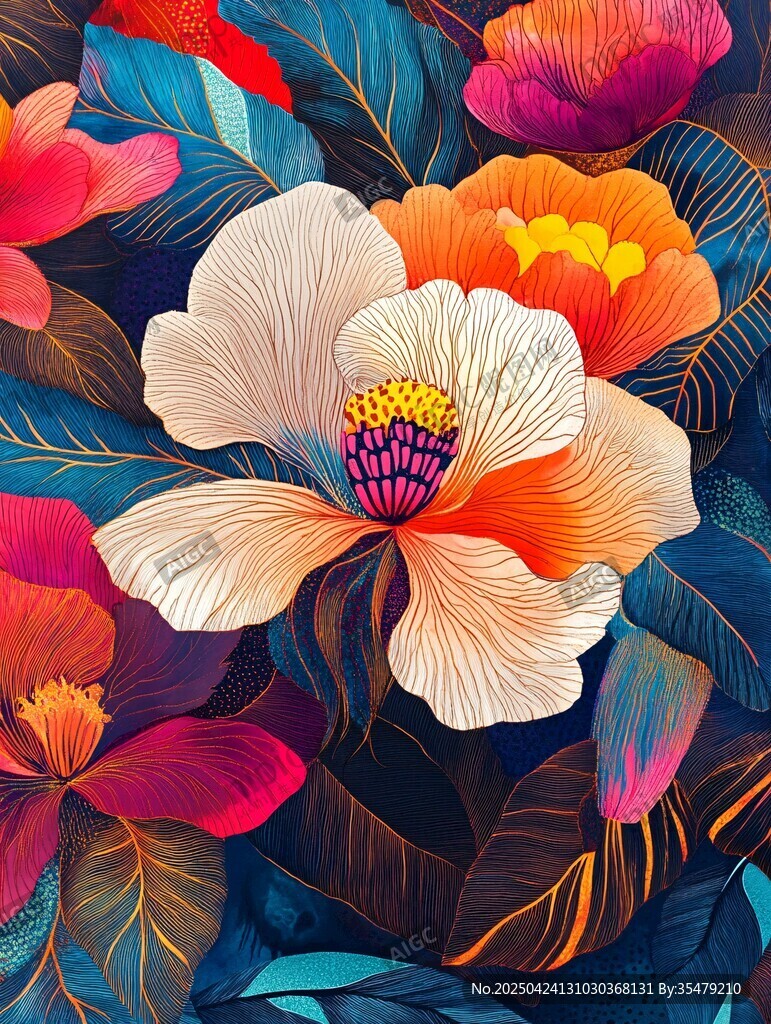 絢麗多彩的花卉藝術(shù)插畫
