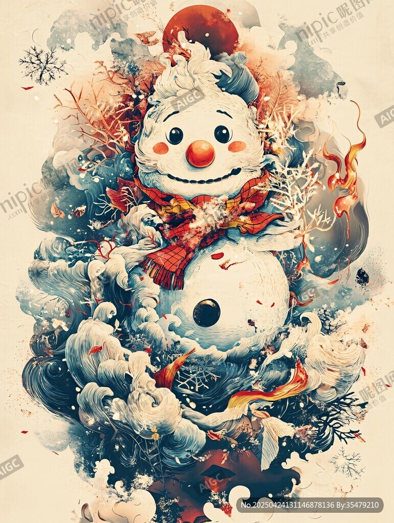 夢幻雪人插畫 冬日童話氛圍