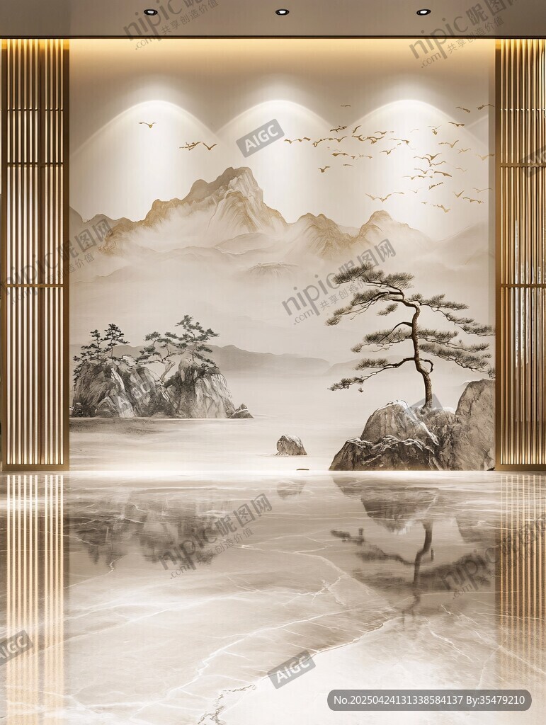 中式山水玄關(guān)背景墻