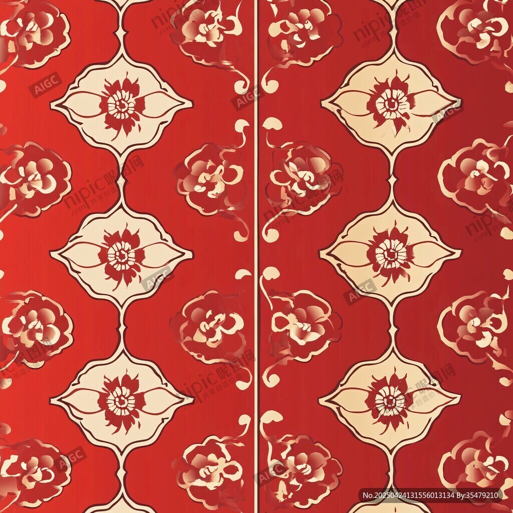 中式紅金花卉傳統(tǒng)圖案