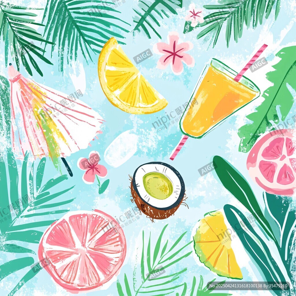 夏日清涼熱帶水果飲品圖