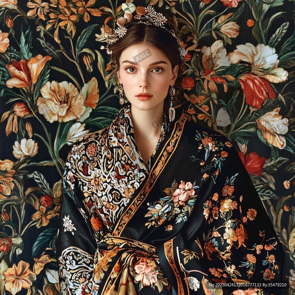 身著華服的古典花卉美人