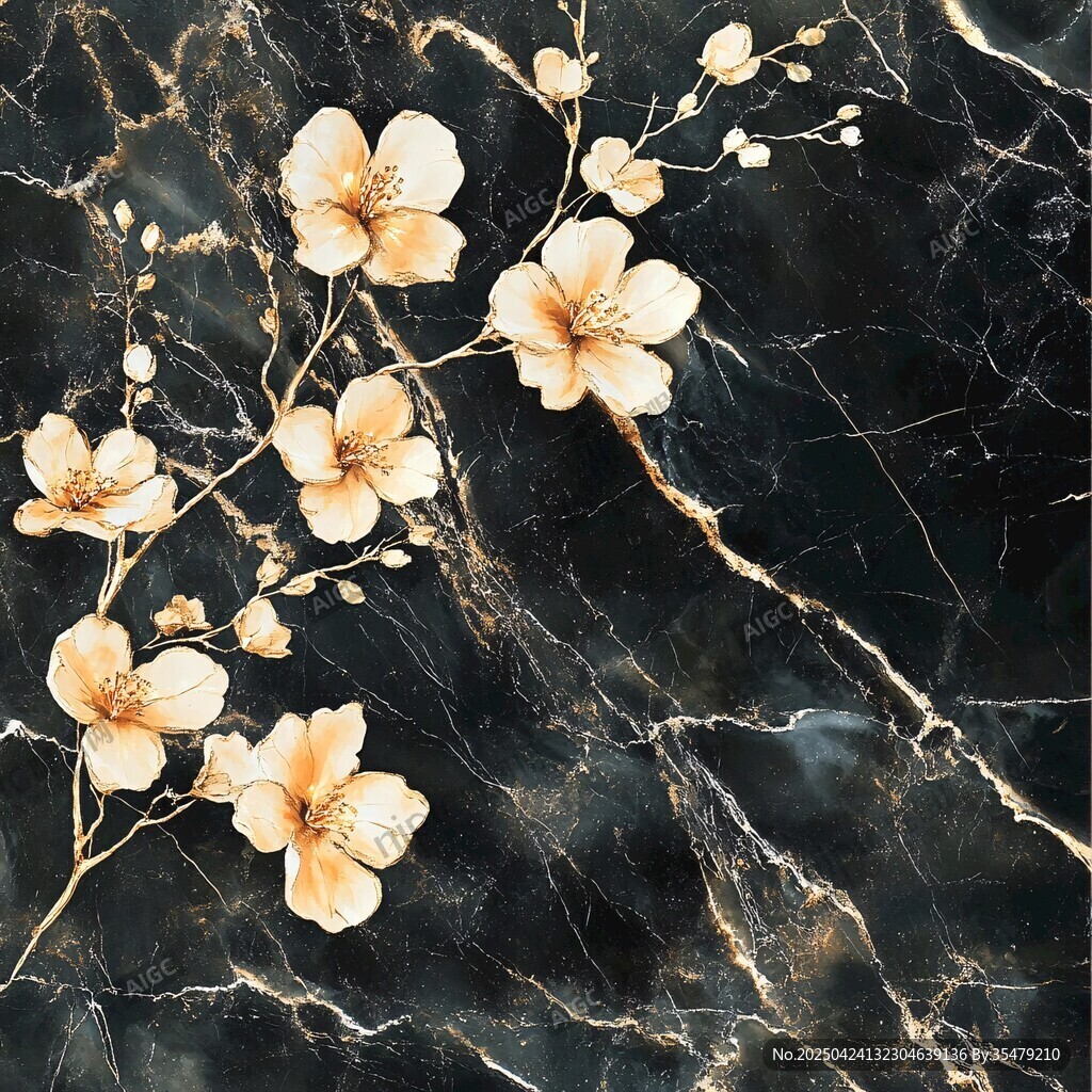 黑金大理石上的優(yōu)雅花卉