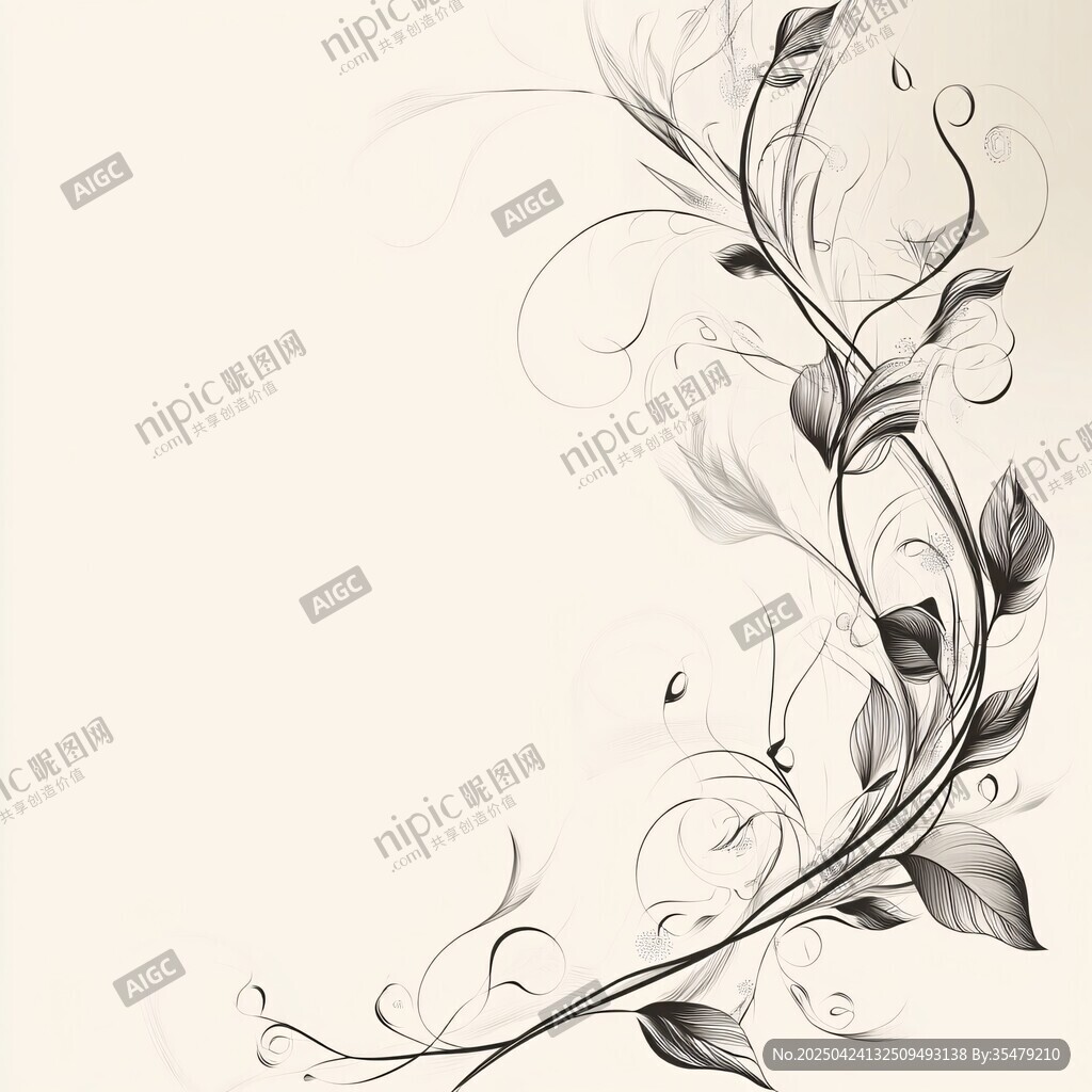 黑白藤蔓花紋裝飾圖案