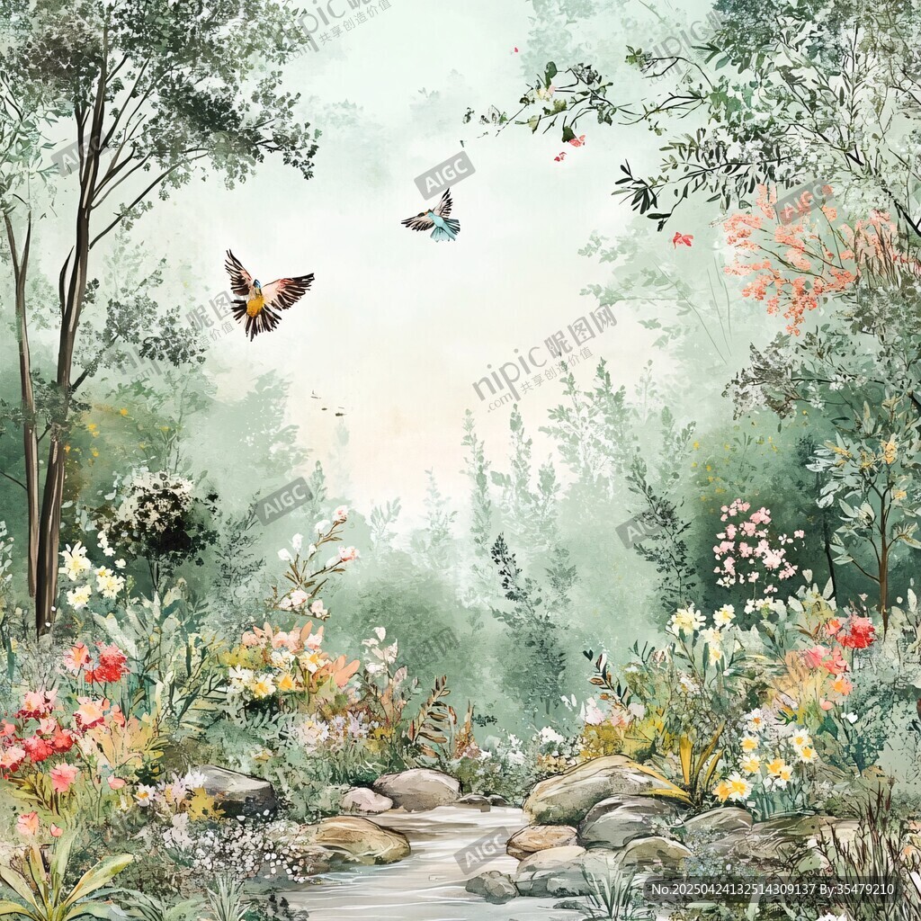 林間蝶舞花草間的自然美景