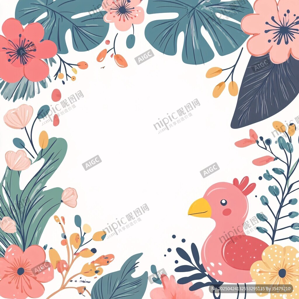 花鳥環(huán)繞的清新邊框圖案