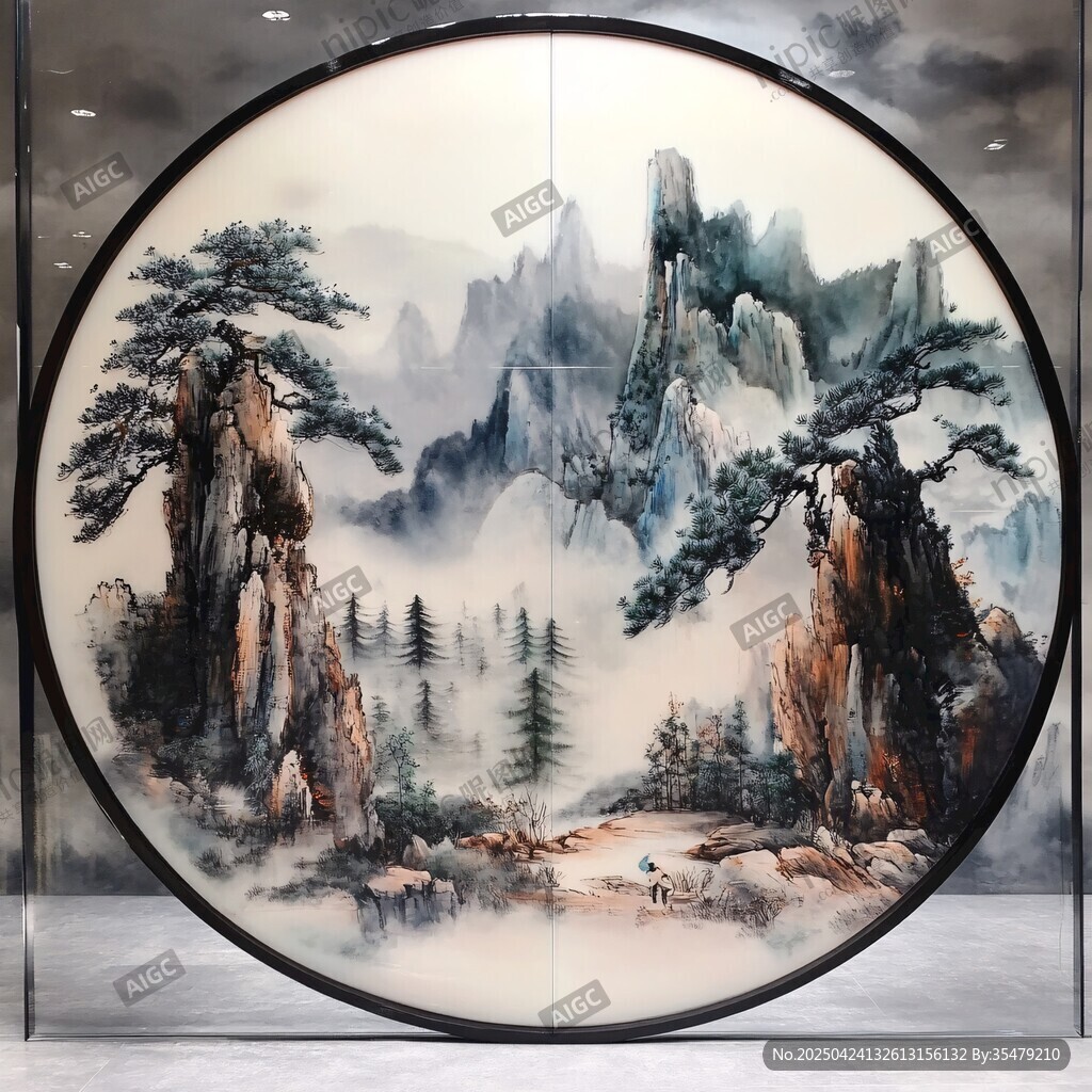 圓形山水國畫 意境悠遠(yuǎn)