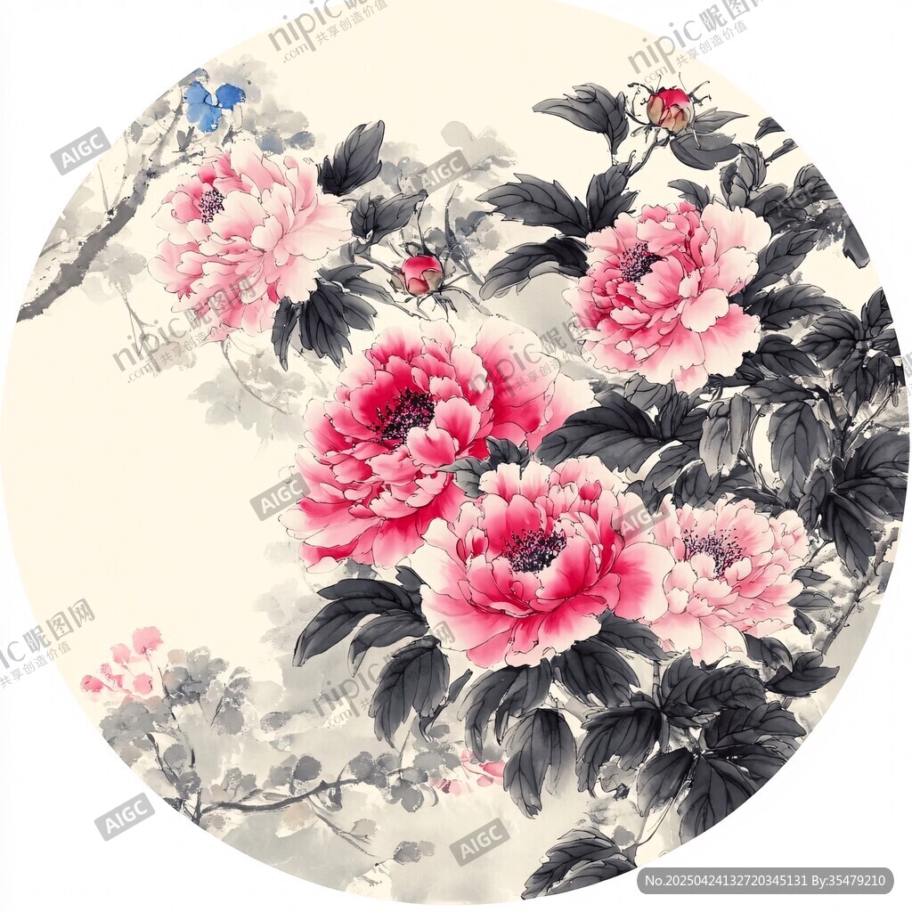 國畫牡丹圖中的雅致花卉