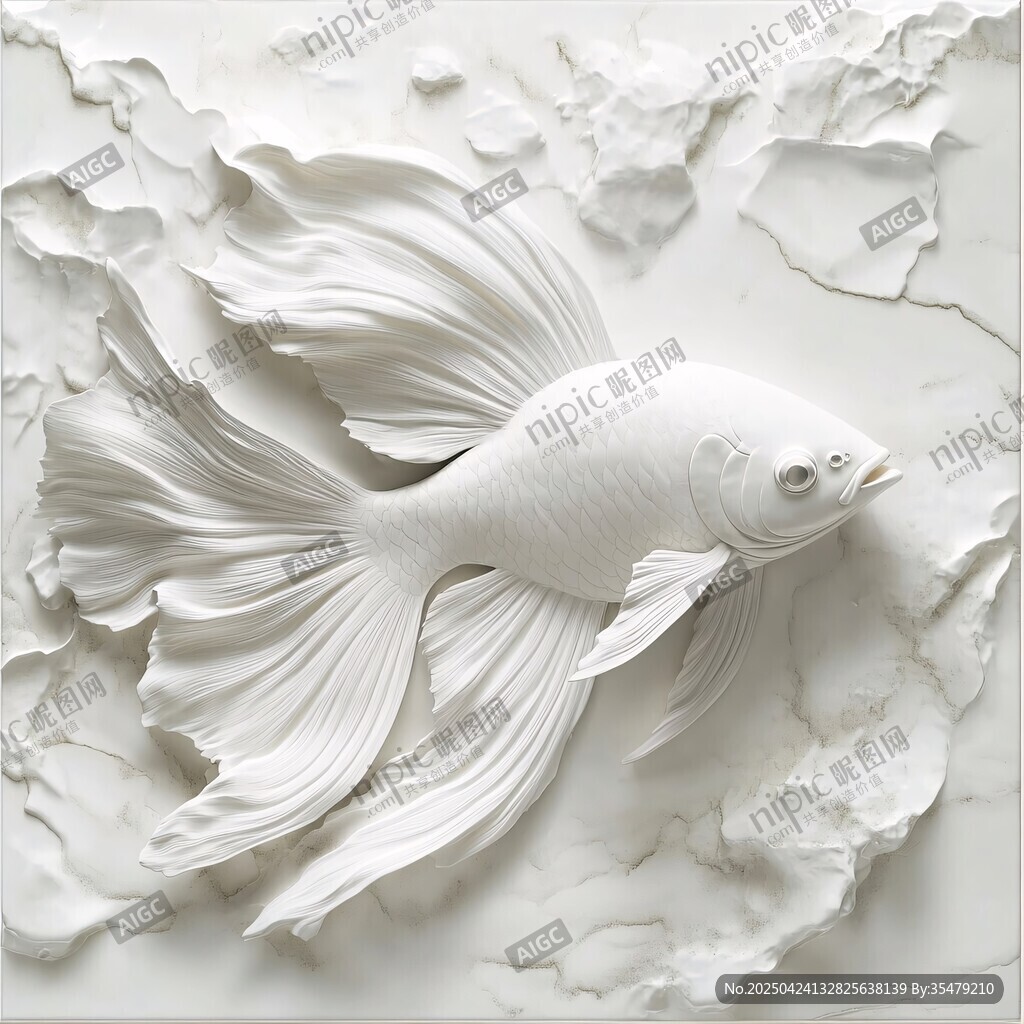 白色浮雕金魚藝術(shù)作品