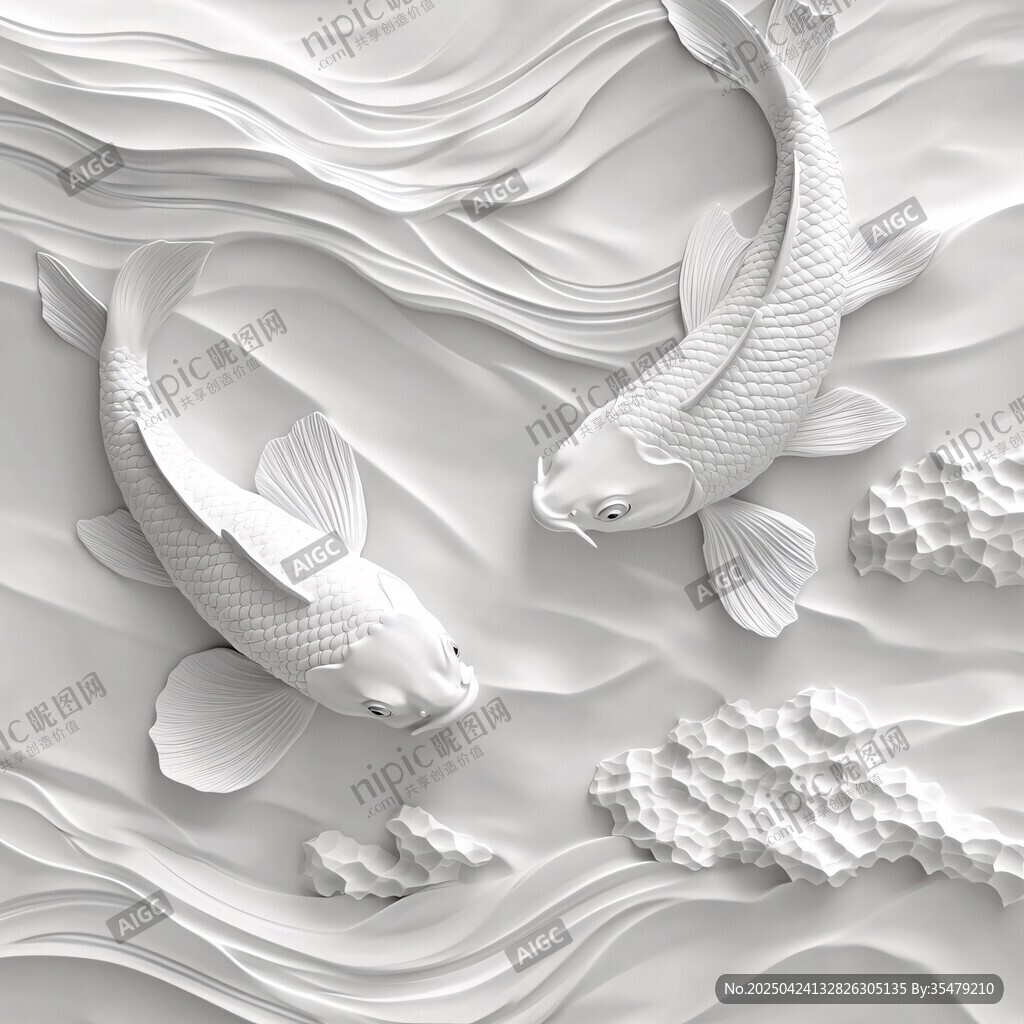 雙鯉戲浪浮雕藝術(shù)作品