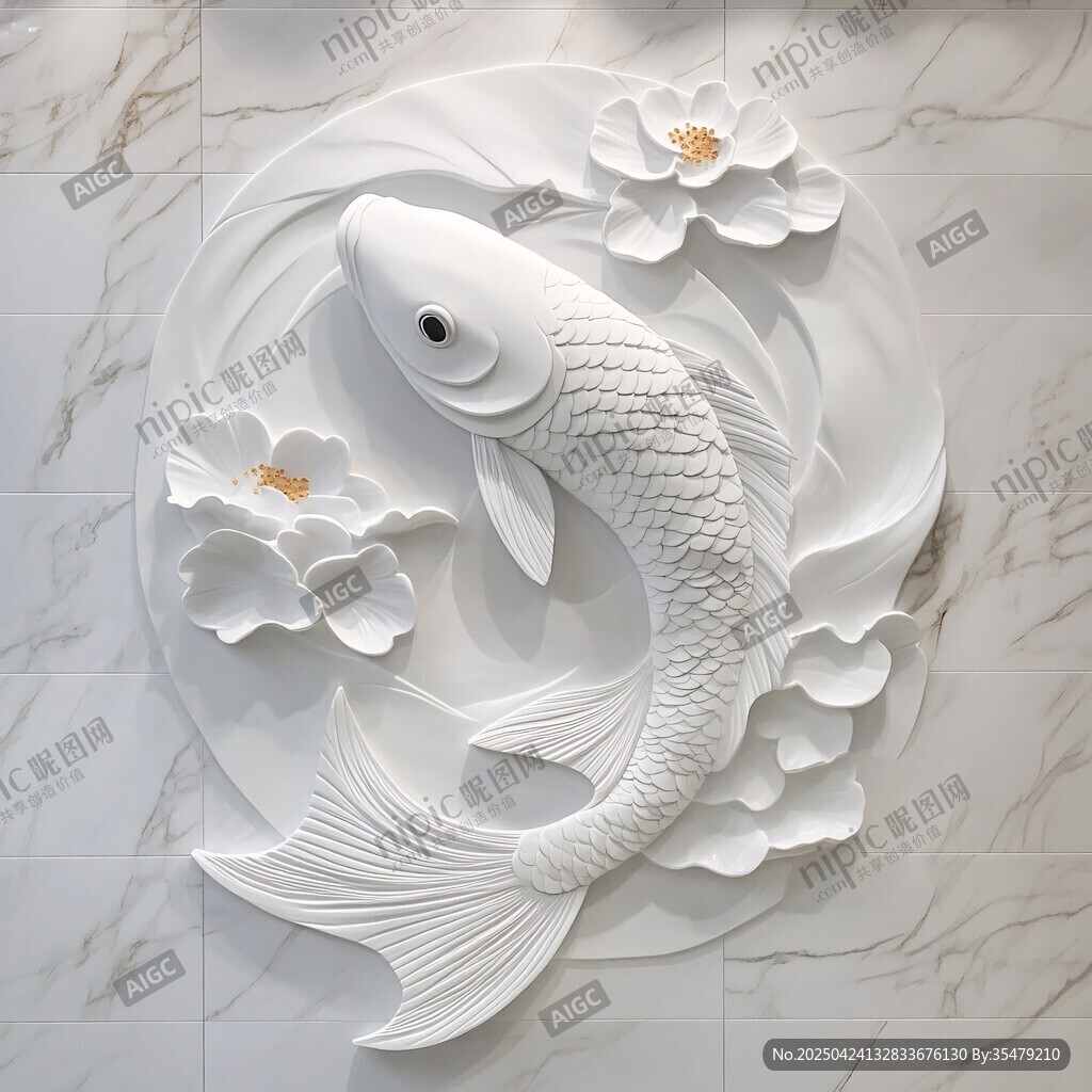 白玉錦鯉浮雕藝術(shù)作品
