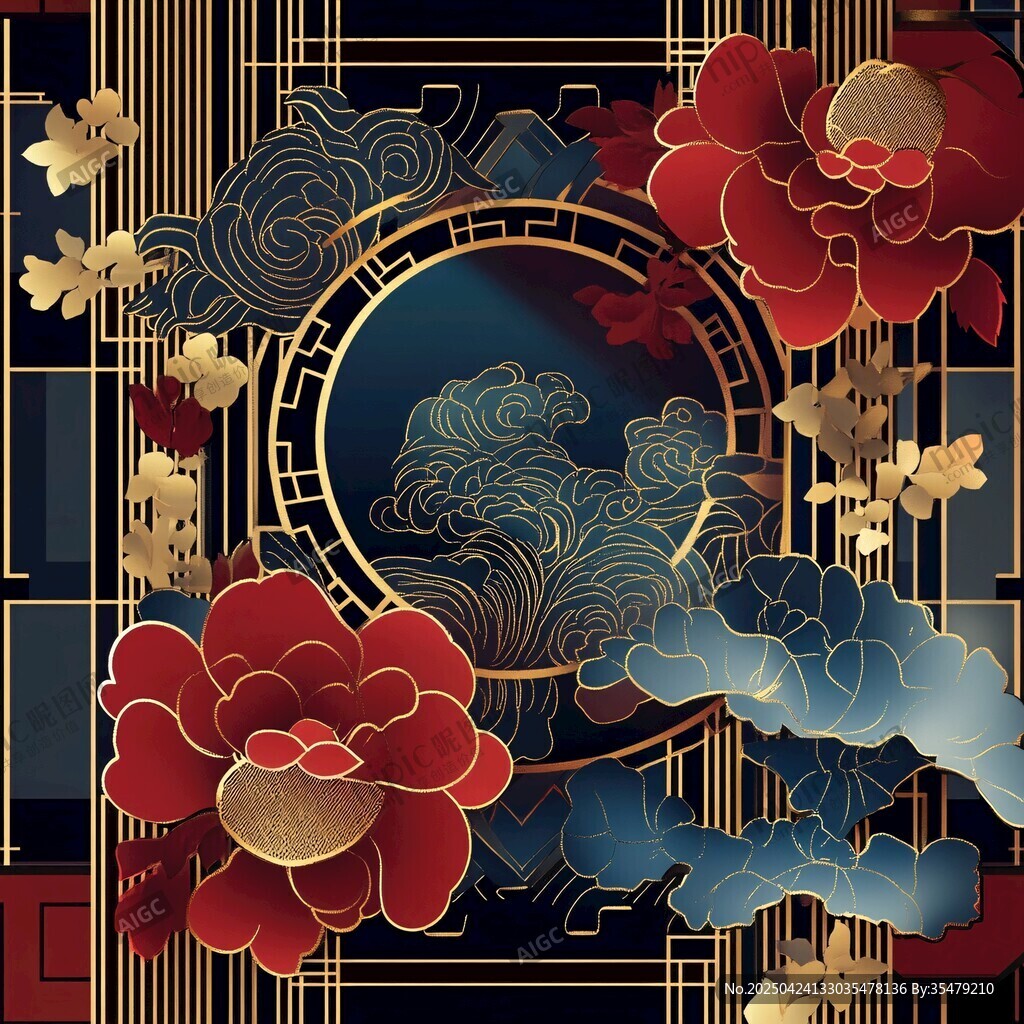 中式古典花卉云紋裝飾圖