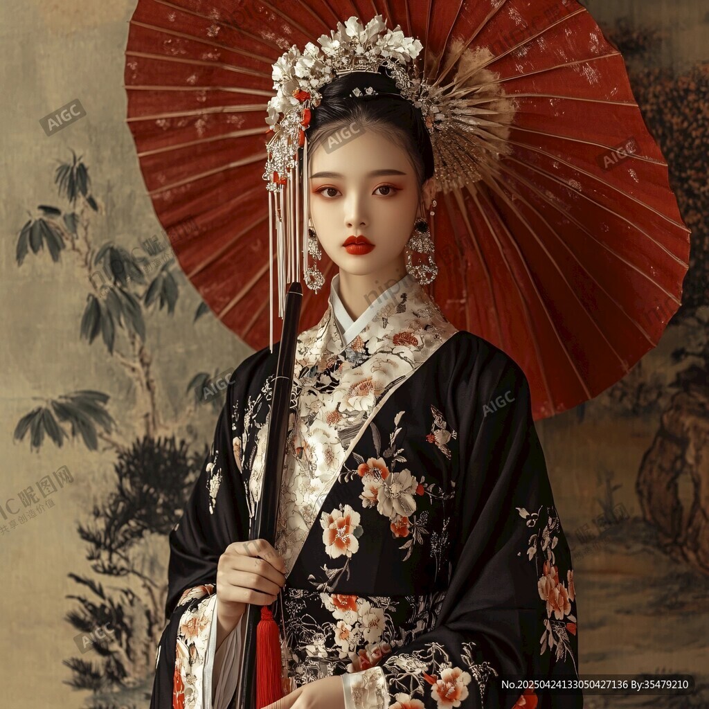 古風(fēng)佳人持傘展東方韻味