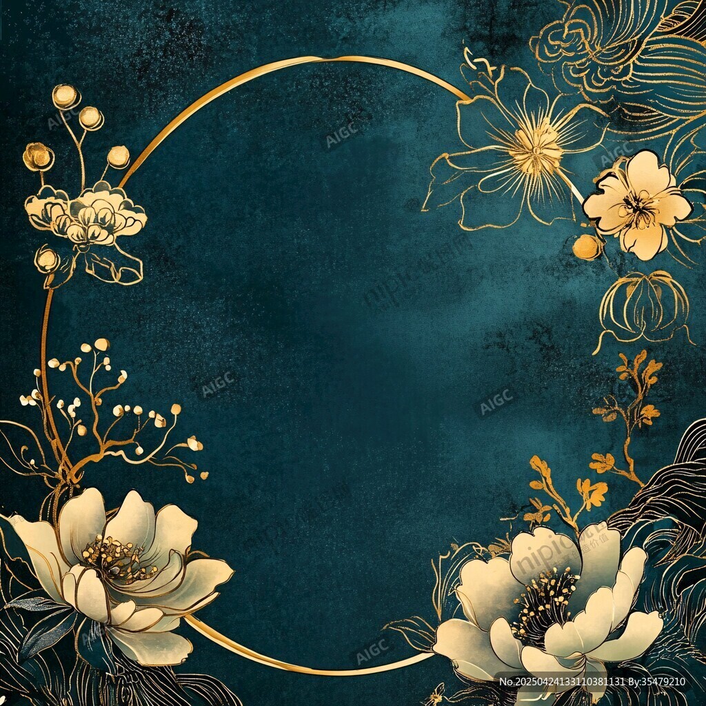 藍(lán)底金紋花卉圓形邊框圖