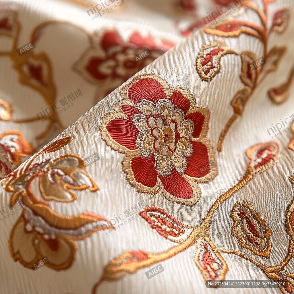 中式精美刺繡花紋絲綢面料