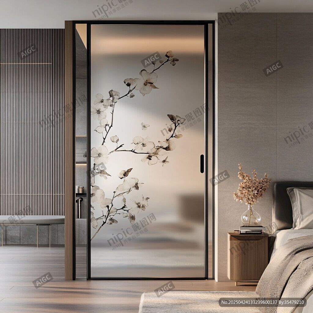 中式花鳥(niǎo)玻璃隔斷臥室門(mén)