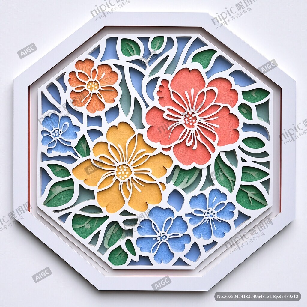 八邊形立體花卉裝飾畫