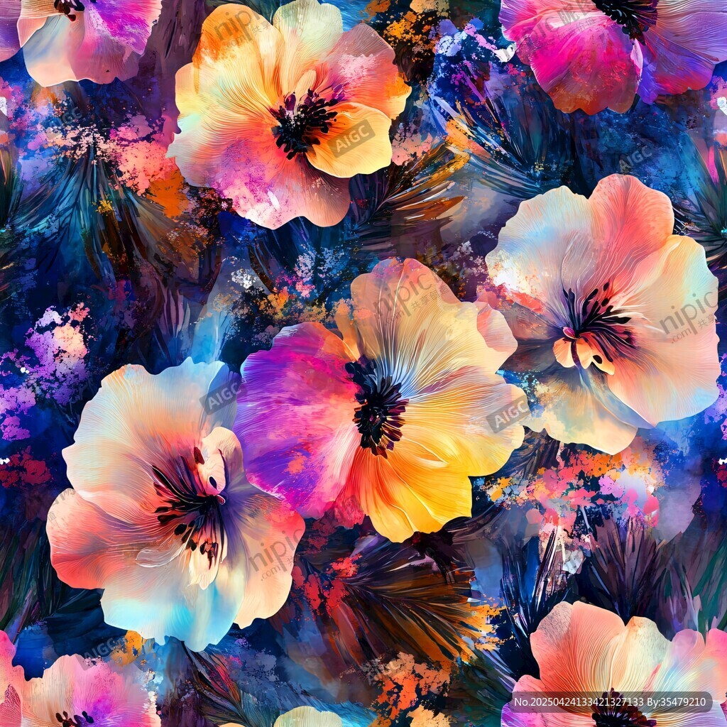 絢麗多彩花卉無縫圖案