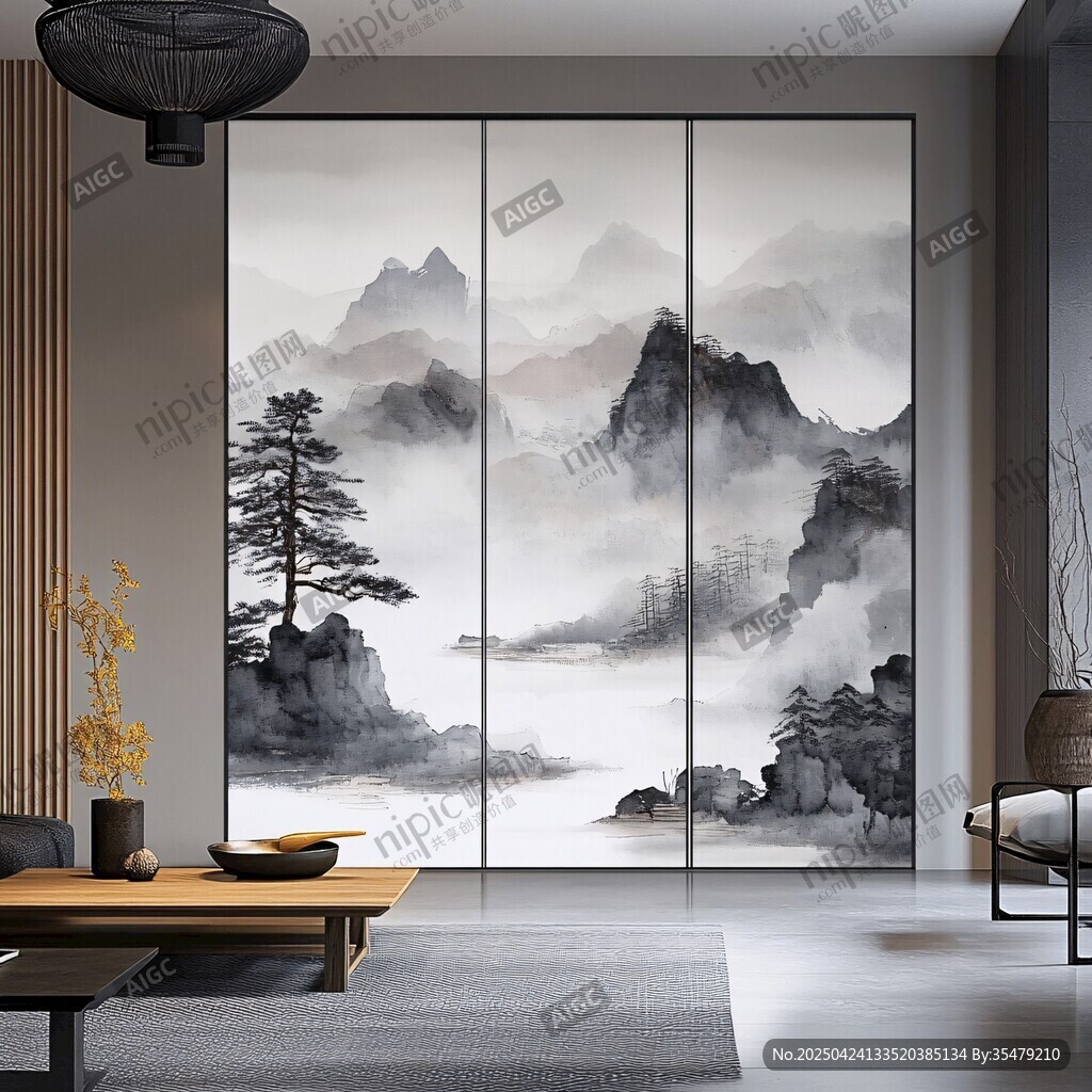 中式山水風移門裝飾空間