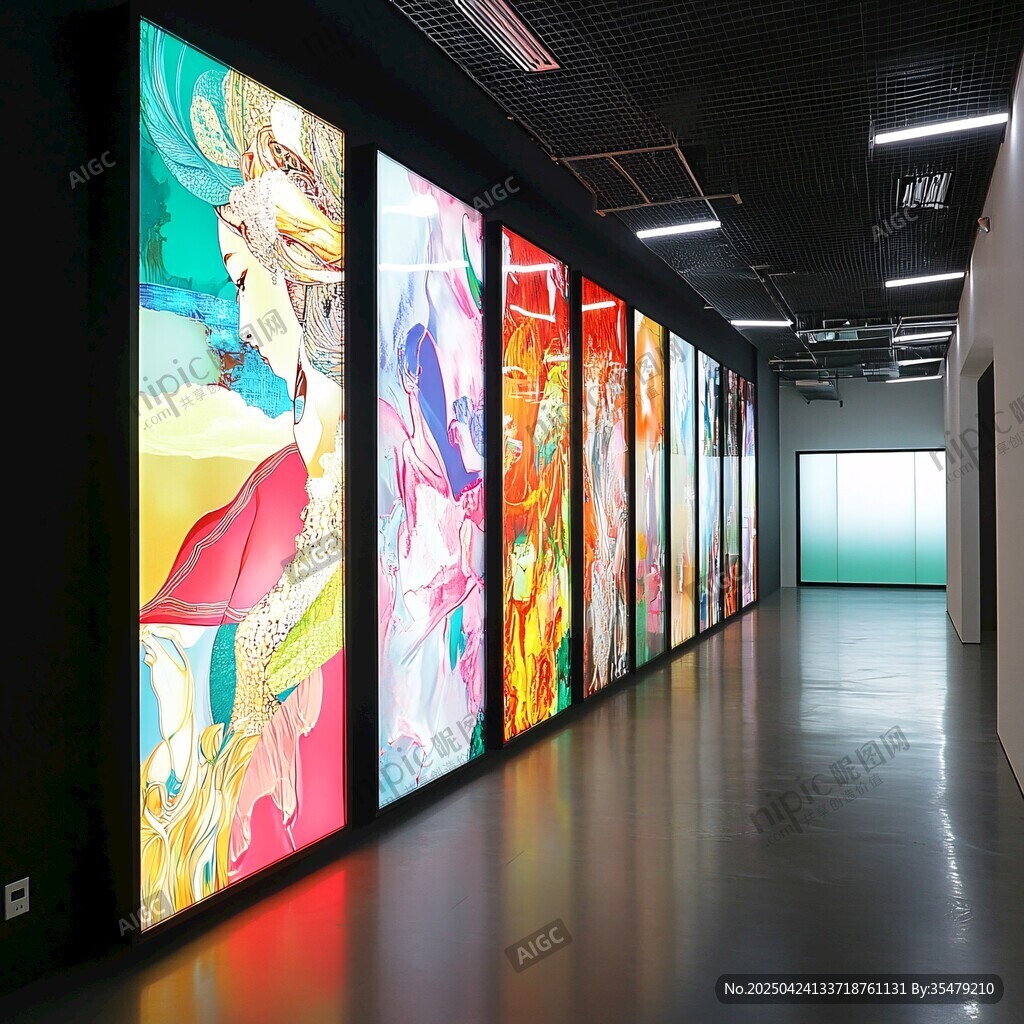 走廊絢麗藝術畫作展示墻