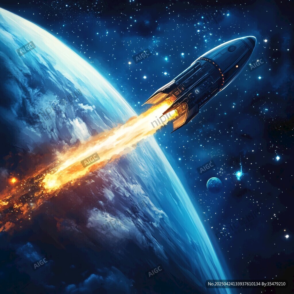 火箭升空遨游浩瀚宇宙